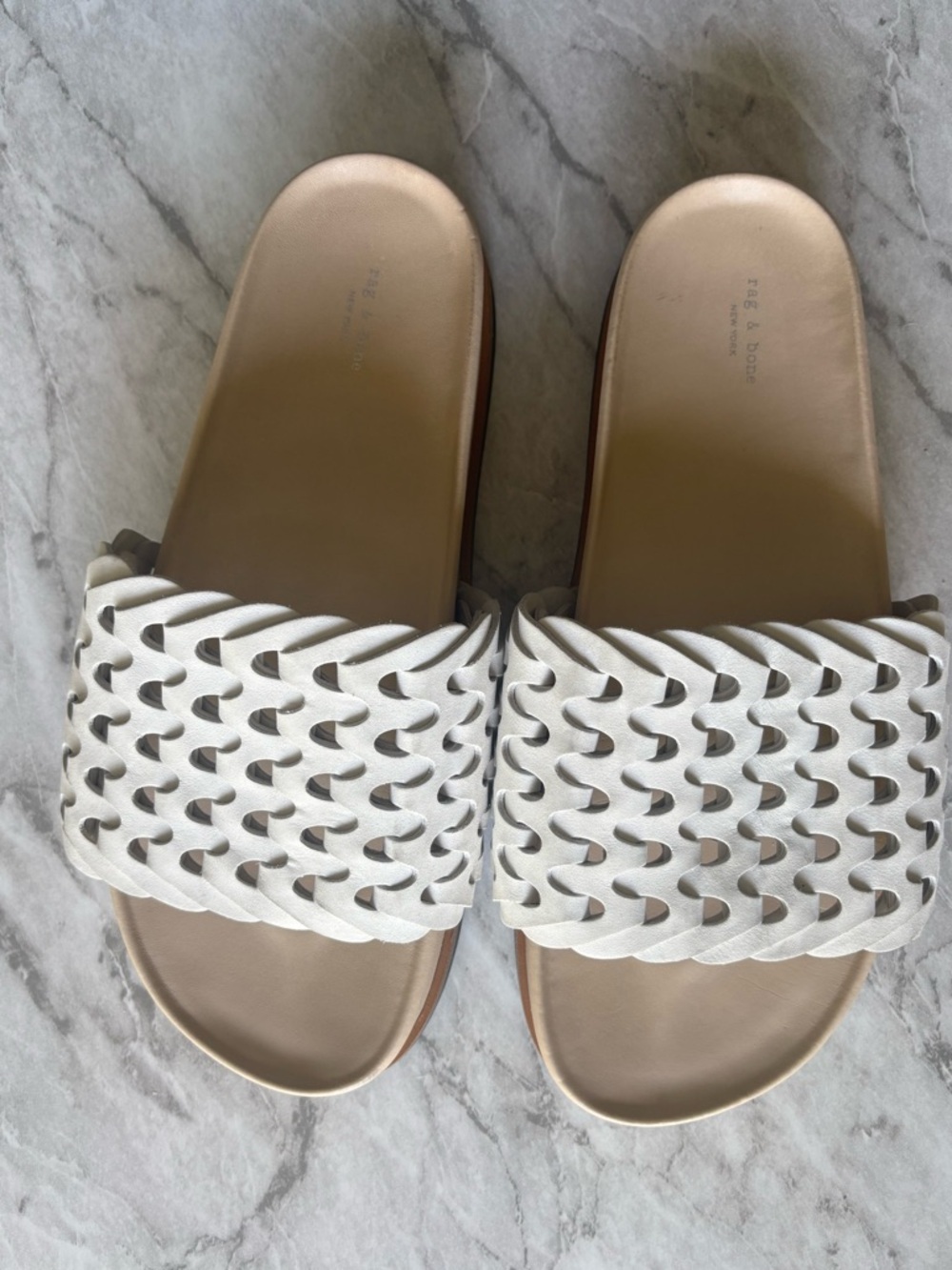 GC RAG & BONE Slide Sandals in White with Braided Strap size 39